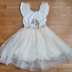 Lola + The Boys Gold and White Unicorn Ruffle Sleeve Dress Size 12
